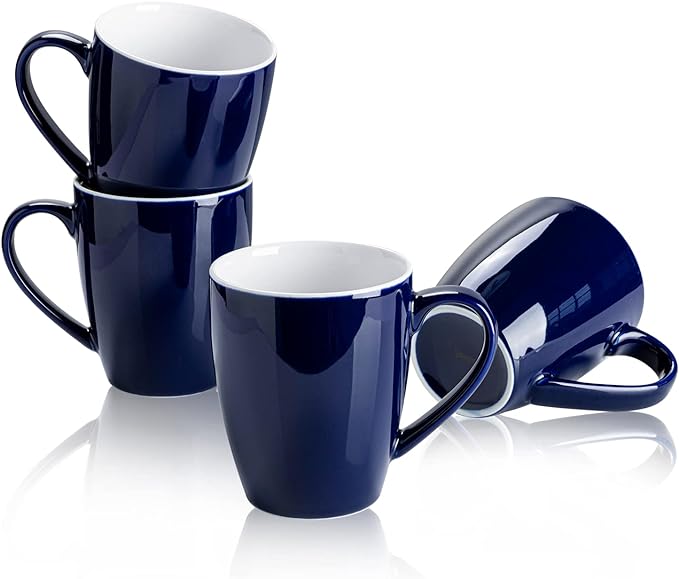 Sweese Porcelain Coffee Mugs - 16 Ounce (Top to the Rim) for Coffee, Latte, Tea, Cocoa, Set of 4, Navy