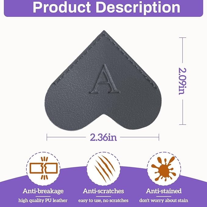 MOTEERLLU Personalized Leather Heart Bookmark with Initials, Cute Custom Corner Bookmarks for Reading Women, Men, Kids, Teachers, Book Lovers Gifts(Black N)