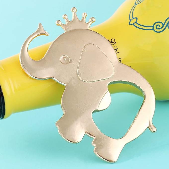 16PCS Baby Shower Party Favor for Guests Crown Elephant Bottle Opener Baby Shower Return Gifts Baby Baptism Birthday Party Decor Gender Reveal Party Supplies (Blue Crown Elephant, 16)