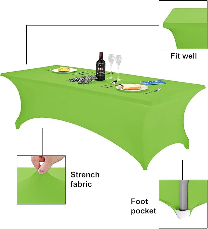 FORLIFE Spandex Table Cover - Fitted 8ft Rectangular Tablecloth, Stretch Patio Cover, Universal for Wedding, Banquet, Party (Apple Green)