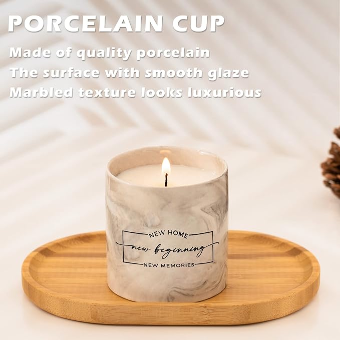 FreeJac House Warming Gifts New Home Housewarming Gift for Women Men Friend - New Home Gift Ideas New Homeowner Gifts House Warming Decoration Party Decor Ceramics Sandalwood Scented Candle 6oz