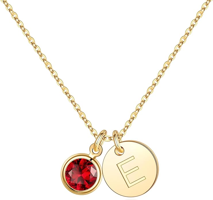 Hidepoo Initial Birthstone Necklace for Girl Women - 14K Gold Plated Disc Letter Necklace Personalized Gifts Jewelry Birthstone Initial Necklaces Birthday Gift for Female Teens Mom