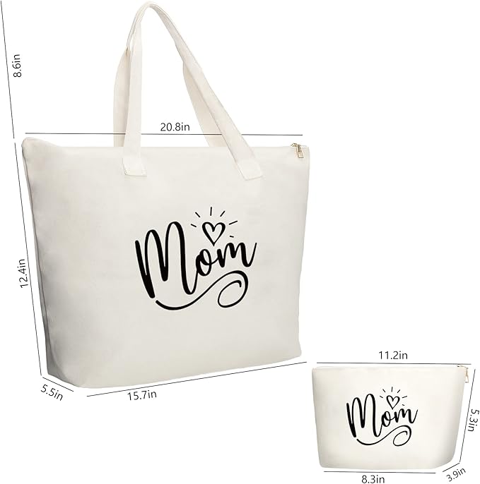 Mothers Day Gifts for Mom-Mom Mommy Canvas Tote Bag with Makeup Bag-Great Gifts for Mom, New Mom,Mom to be on Mothers Day,Birthday