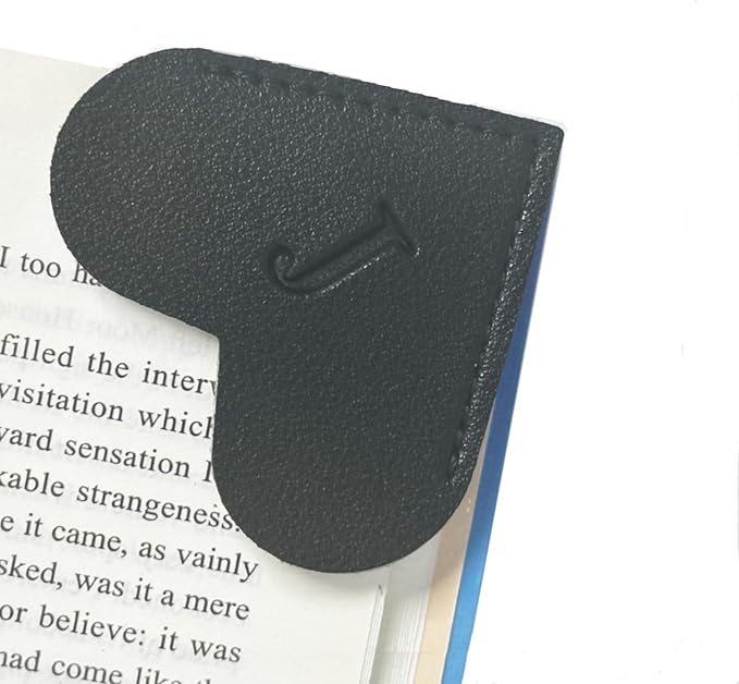 MOTEERLLU Personalized Leather Heart Bookmark with Initials, Cute Custom Corner Bookmarks for Reading Women, Men, Kids, Teachers, Book Lovers Gifts(Black J)