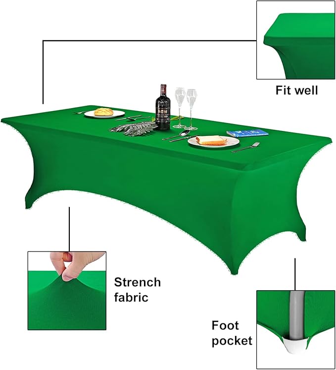 FORLIFE Spandex Table Covers，Fitted Tablecloth for Rectangular Tables, Stretch Patio Table Covers, Universal Spandex Table Cover for Wedding, Banquet, Party (8ft, Emerald)