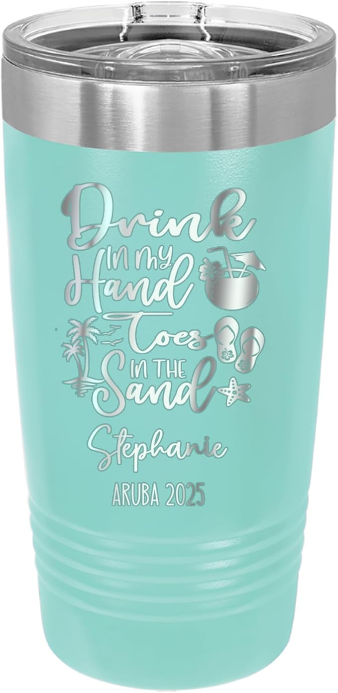 Drink In My Hand Toes In The Sand 20z Tumbler, Summer Mug, Stainless Travel Mug For Friends, Family Or Colleagues, 2025 Summer Tumbler (teal)