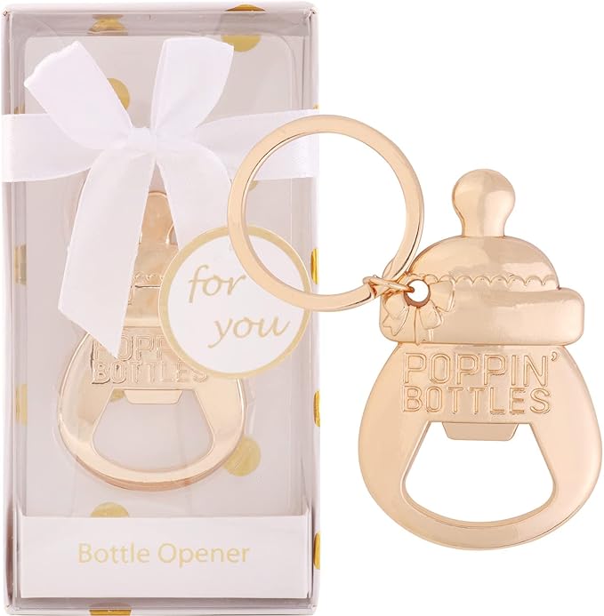 24 pcs Poppin' Bottle Baby Shower Favors for Guest Bottle Opener Baby Shower Favors Gift Baby Shower Souvenirs Botle Opener Wedding Favors Bridal Shower Favor Keepsake (White Keychain,24)