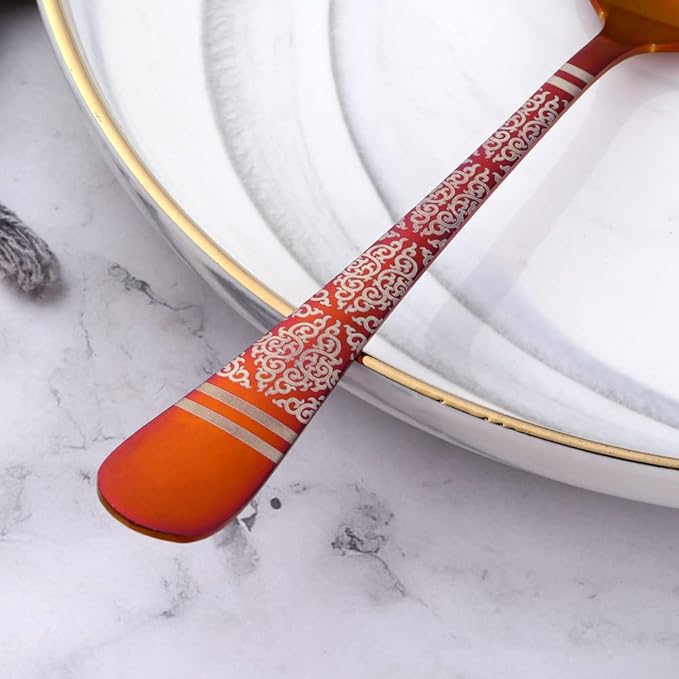 Rainbow Red Unique Pattern Design Coffee Espresso Spoons Mini, Mingcheng Stainless Steel Small Teaspoons Silverware Set of 12, BISDARUN 5.5 Inches Food Spoons for Demitasse Dessert Tea