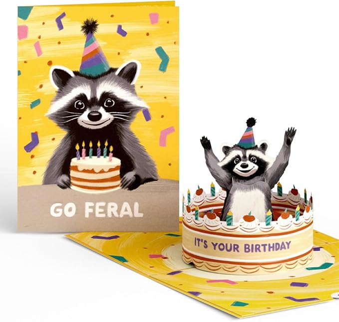 Lovepop Birthday Pop-Up Card for Her and Him - 3D Greeting Cards for Boys, Girls, Men, Women - Go Feral Raccoon - 5" x 7" Card - Blank Notecard and Envelope Included