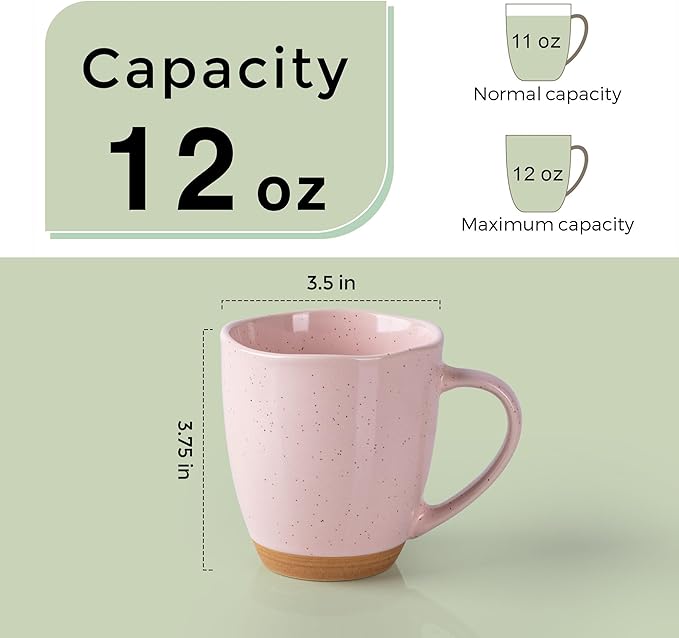 AmorArc 12oz Coffee Mugs, Ceramic Coffee Mugs set of 4 for Man, Woman, Dad, Mom, Modern Coffee Mugs with handle for Latte/Cappuccino/Milk/Cocoa. Dishwasher&Microwave Safe, Cloud Pink
