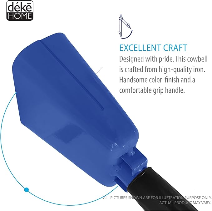 Deke Home - 2 Pack 7 Inch Steel Cowbells with Handle, Loud Noise Makers for Football, Sports, Parties, Competitions, School Spirit & Safety, Large Hand Bell for Cheering & Percussion Instrument