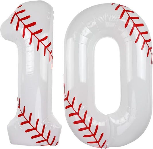 40 Inch Baseball Balloon 10th Birthday Party Decorations for Boys, Baseball Number 10 Balloon for Sports Theme Party Supplies