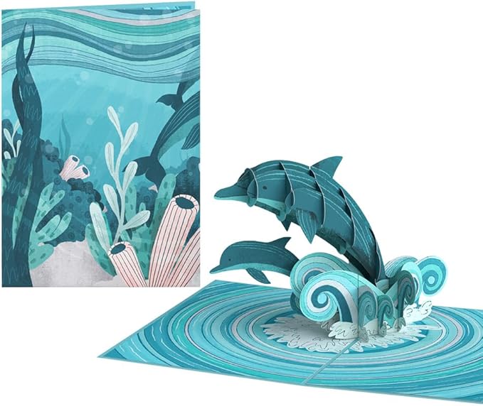 Lovepop Everyday Pop-Up Card for Her and Him - 3D Greeting Cards for Boys, Girls, Men, Women - Playful Dolphins - 5" x 7" Card - Blank Notecard and Envelope Included