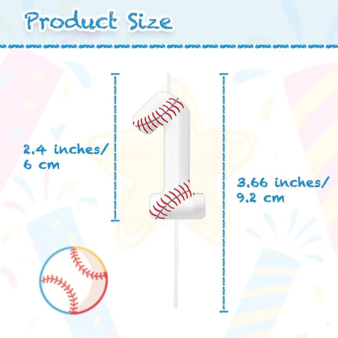 Baseball Number 1 Birthday Candles, Baseball Themed Cake Topper for Boys Girls, Cake Decorations for Birthdays, Sports Theme Party Supplies, Candles for Party Decorations