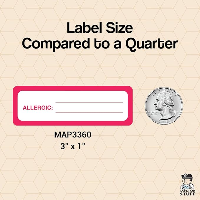 Allergic Chart Label for Medical Records 3” x 1” White Red Doctor Stuff Sticker for Allergy Documentation 250 Labels/Box Permanent Adhesive