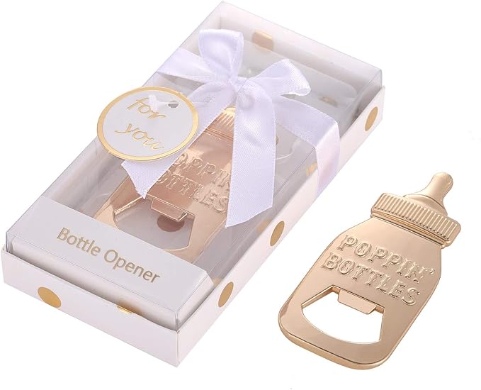 16 Pack Bottle Opener Baby Shower Favor, Cute Poppin Bottle Shaped Bottle Opener Favors for Baby Shower Souvenir Supplies and Decorations for Boy or Girl (White, 16)