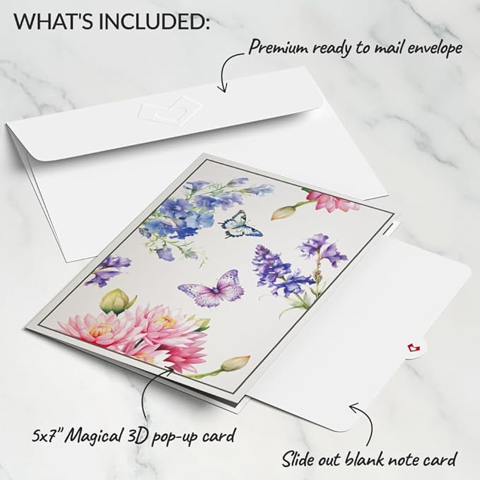 Lovepop Everyday Pop-Up Card for Her and Him - 3D Greeting Cards for Boys, Girls, Men, Women - Born to Bloom: July Birth Month Flowers - 5" x 7" Flower Card - Blank Notecard & Envelope Included