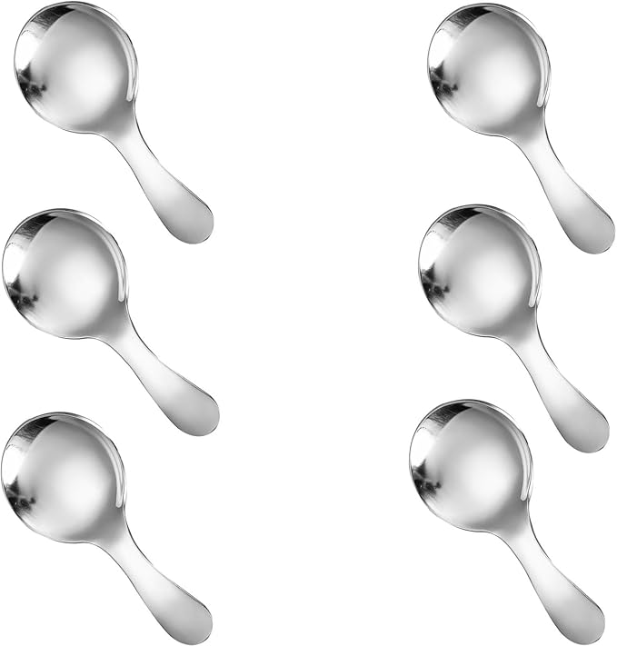 6 Pcs Stainless Steel Mini Spoon Short Handle Small Round Suitable For Dessert, Tea, Coffee, Cake, Sugar, Ice Cream Coffee Tea Spoon. (Yellow A)