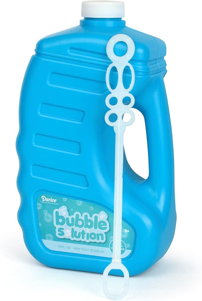 Darice 64oz Bubble Solution Refill for Bubble Machines & Blowers - Easter, Weddings, Birthdays, Outdoor - 2 Big Bubble Wands Included - Non-Toxic Safe for Toddlers & Kids, Colors May Vary