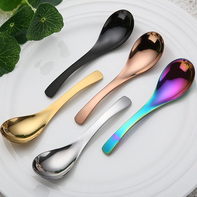 5-Piece Modern Stainless Steel Soup & Dessert Spoons, Golden