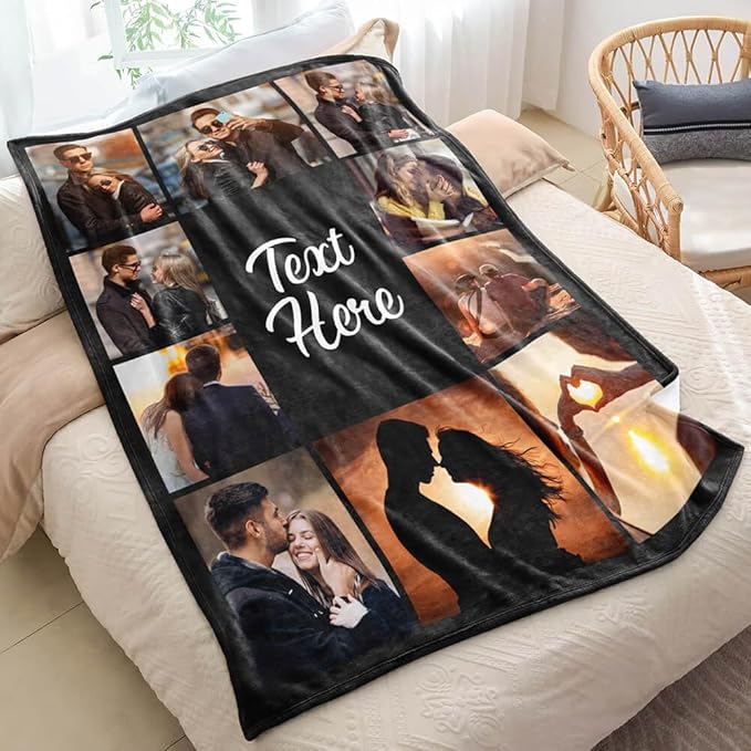 Custom Blanket Throws with Photos Text Personalized with Picture Customizable, Customize for Mom, Dad, Couple, Girlfriend, Boyfriend, Husband & Wife