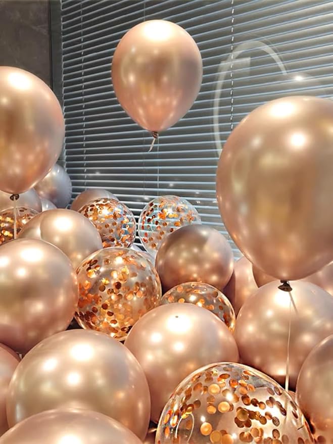 Bezente Rose Gold Confetti Latex Balloons - 60 Pack 12 inch Helium Rose Gold Confetti Balloons for Wedding Birthday Anniversary Bridal Shower Party Decorations