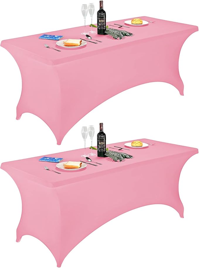 FORLIFE 2Pack Spandex Table Covers，Fitted Tablecloth for Rectangular Tables, Stretch Patio Table Covers, Universal Spandex Table Cover for Wedding, Banquet, Party (6ft, Pink)