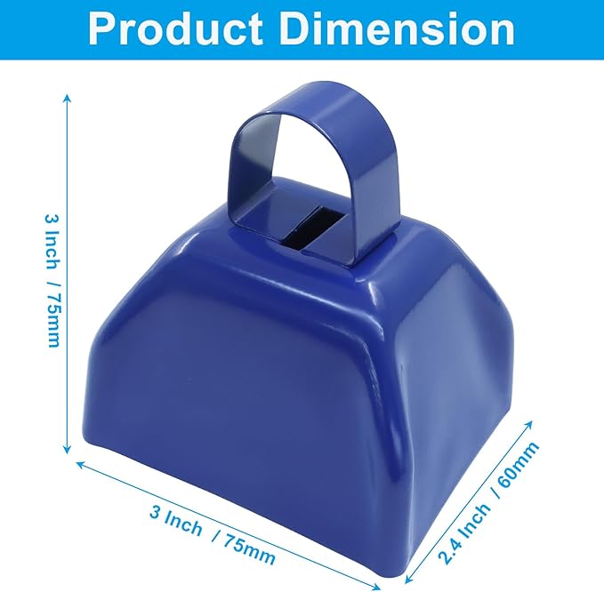15 Pack 3 Inch Blue Metal Cowbells -Cowbells Noise Makers Hand Percussion Cow Bells Loud Cowbells with Handle for Sports Games,Weddings and Parties