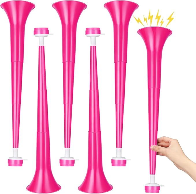6 Pcs Stadium Horn for Adult, 21 Inch Vuvuzela Plastic Collapsible Cheering Trumpets for Sporting Events Football Carnival Party Supplies, Rose Red