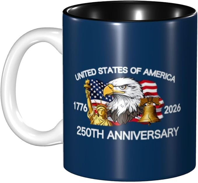 The USA Blue 2 250th 11oz Ceramic Mug Cute Coffee Mugs Tea Cup with Handle for Office and Home Gift for Men Women