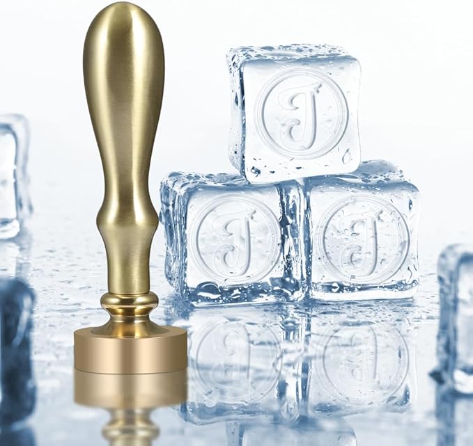Ice Cube Stamp for Cocktails Ice Stamp Brass Head with Handle, Ice Branding Stamp for Ice Cubes Cocktail Whiskey Drinks Party Wedding Making DIY Crafting (Letter J)