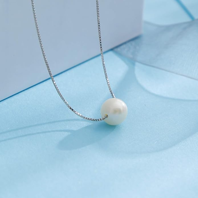 ALoveSoul Necklace for Women Girls - 925 Sterling Silver Single Pearl Necklace, Mother's Day Birthday Gift Ideas