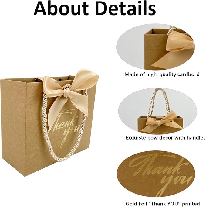 TKSBAG 100 Pack Small Thank You Gift Bags with Handles, 5.5''x 2.5''x4.7'' Mini Brown Gift Bags Bulk for Baby Shower, Birthday, Wedding, Party Favors
