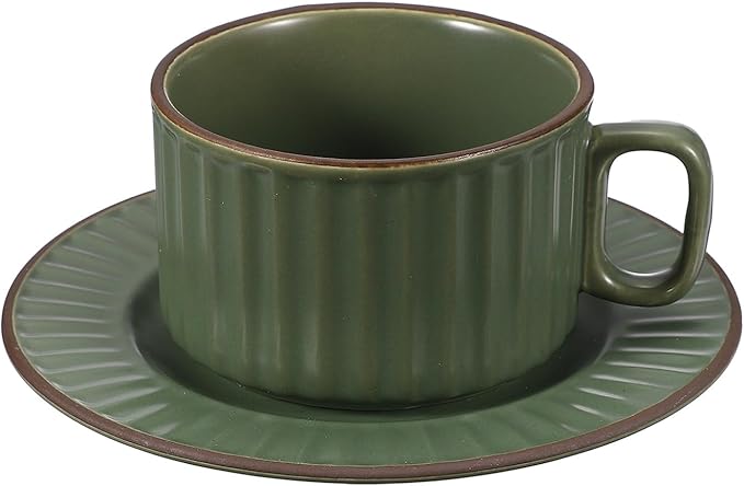 uxcell Handmade Vintage Espresso Cups, 8 oz Coffee Cups and Saucers Ceramic Tea Cup with Handle Dishwasher and Microwave Safe for Latte Cappuccino Milk Office Home Gifts, Green