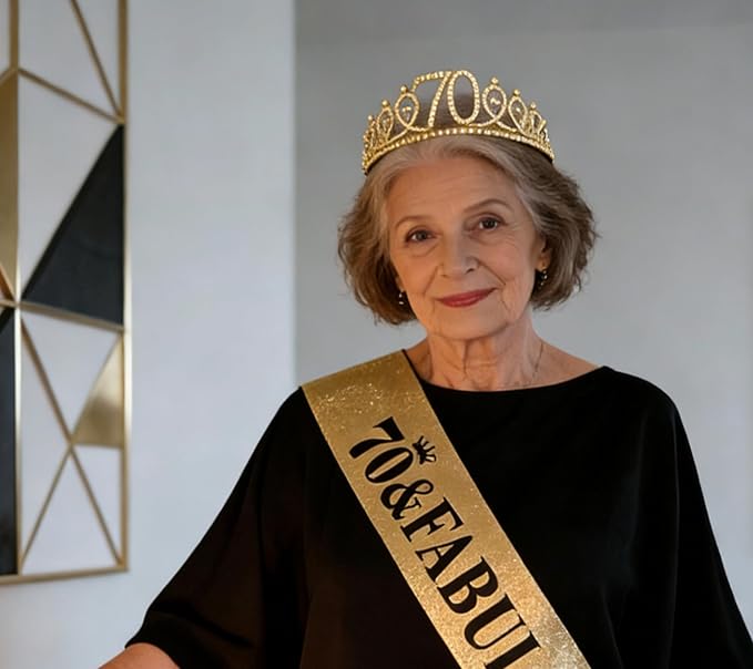 Casoty Gold 70th Birthday Decorations, 70th Birthday Sash and Tiara for Women, 70 & Fabulous Sash and Tiara, Happy 70 Birthday Party Favor Supplies for Women, 70th Gifts for Her