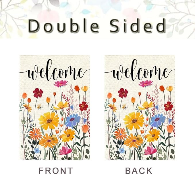 ARGOOFG Spring Summer House Flag 28x40 Inch Double Sided Outside Welcome Wildflower Daisy Floral Outdoor Seasonal Decorative Large Garden Flag Decor 1-28