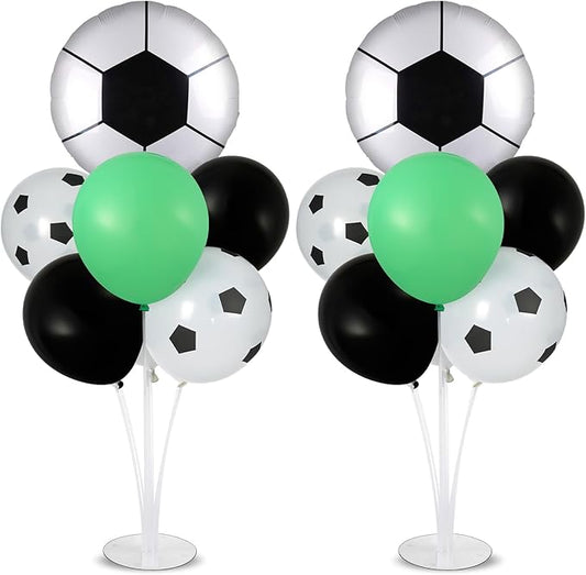 Soccer party Balloons Stand Kit 2 Sets with 2 Soccer Foil Balloons Green White Black Themed Centerpiece for Tables for Men Boys Football Game Sports Birthday Party Decorations