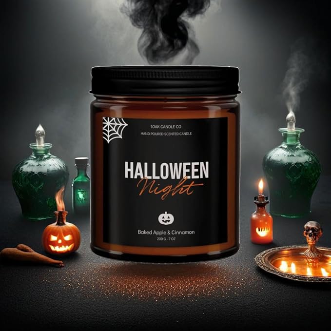 1OAK Halloween Candles Scented - 7oz, Baked Apple Cinnamon - Spooky Candles - Gothic Décor Decorations - Halloween Gifts for Women, Men - Horror Candle