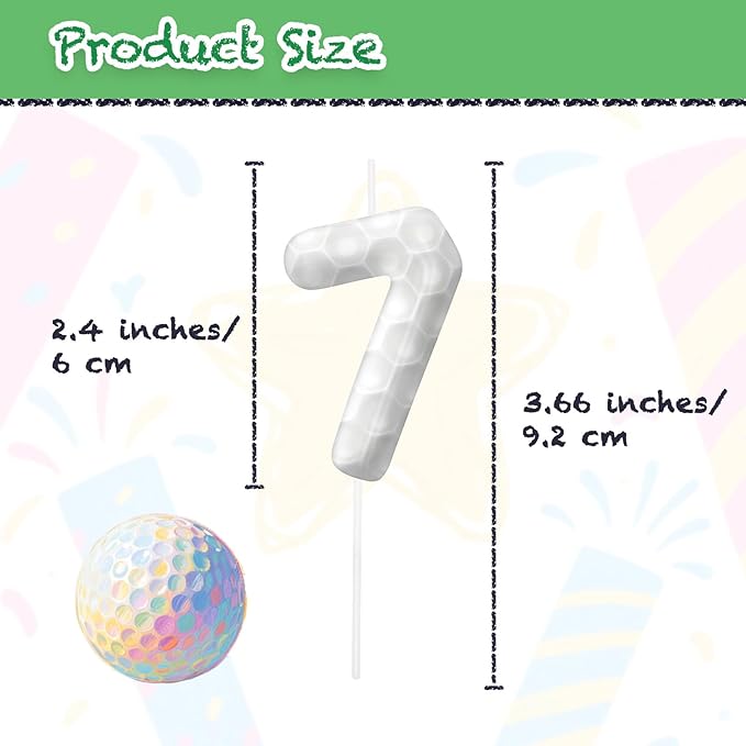 Golf Number 7 Birthday Candles, Golf Themed Cake Topper for Boys Girls, Cake Decorations for Birthdays, Sports Theme Party Supplies, Candles for Party Decorations