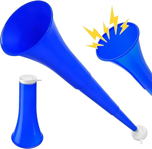 24 Inch Collapsible Stadium Horn, Vuvuzela Plastic Blow Cheering Horn, Collapsible Plastic Trumpet noise makers Horn for Sporting Event, Football Soccer Games, Sports Party Supply (Blue)