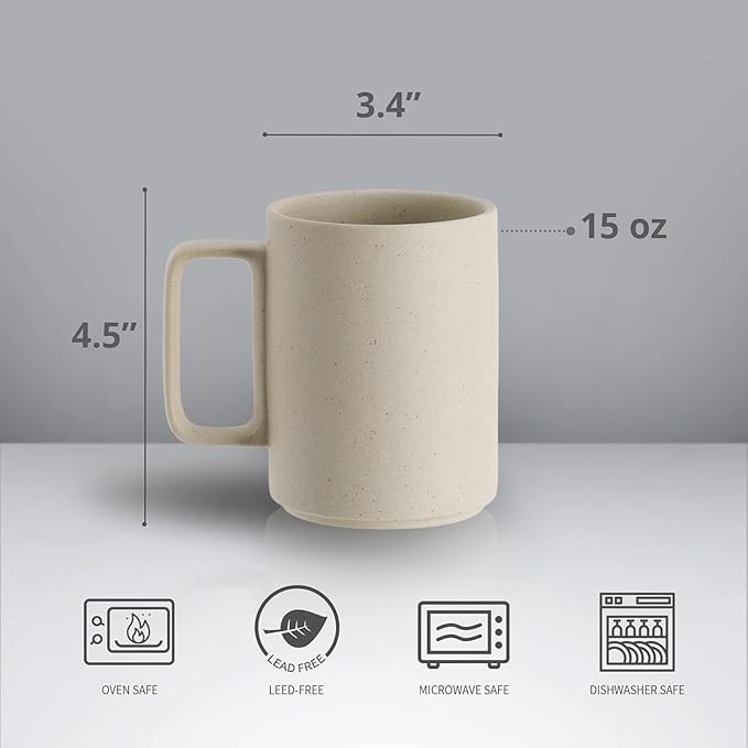 E-liu Porcelain Tea Mugs Coffee Mug Set, Large 15 Ounces Cups for Coffee, Tea, Cocoa, and Mulled Drinks, Set of 6, Unglazed (Natural)