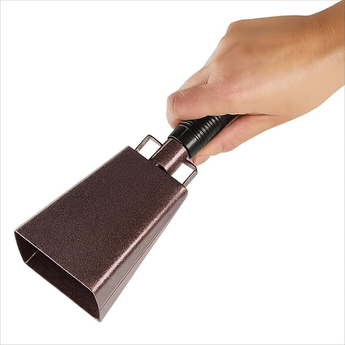2 Pack 9-inch Copper Cowbells for Sporting Events, Percussion Noise Makers with Handle for Football Games, Sports Stadiums, Pep Rallies, Parties, Boxing Events, Cheerleading, Celebrations (Brown)