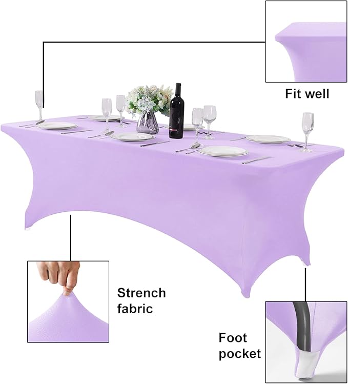 FORLIFE Spandex Table Covers，Fitted Tablecloth for Rectangular Tables, Stretch Patio Table Covers, Universal Spandex Table Cover for Wedding, Banquet, Party (8ft, Lavender)