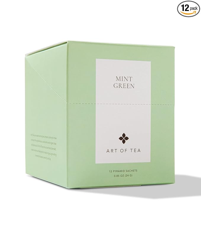 Art of Tea | Mint Green Tea | 12 Count Pyramid Tea Bag Sachets
