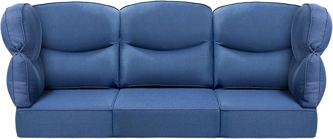 Luxury 24x24x6 Outdoor Couch Cushions Set of 3 - Water-Repellent 8-Piece Cushion Set for Outside Wicker 3-Seat Sofa Loveseat Chair Sectional Patio Conversation Sets - Navy Blue/Smile