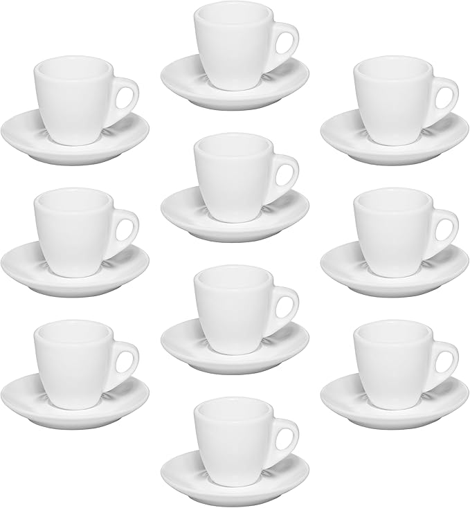 DISCOUNT PROMOS Espresso Cups with Saucer 2.5 oz. Set of 10, Bulk Pack - Perfect for Coffee, Tea, Espresso, Hot Cocoa, Other Beverages - White