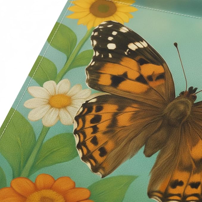 FLAGMEUP8386 Welcome Butterfly Garden Flag 12x18 Inch Double-Sided Polyester Fall Flag with Monarch and Painted Lady, Sunflowers and Orange Blooms, “Nature’s Embrace Quote Outdoor Decoration