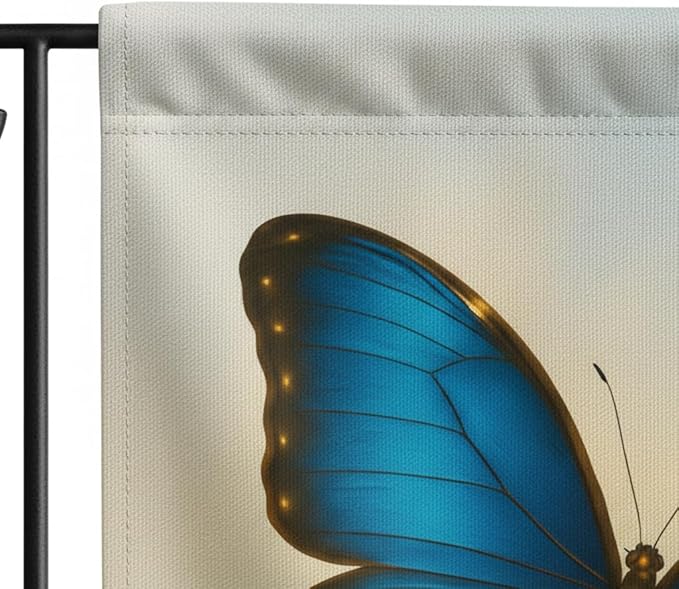 FLAGMEUP8386 Welcome Butterfly Garden Flag 12x18 Inch Double-Sided Polyester Yard Banner with Blue Morpho Tropical Leaves, Fall Flag for Seasonal Garden Decoration with Nature’s Masterpiece Quote