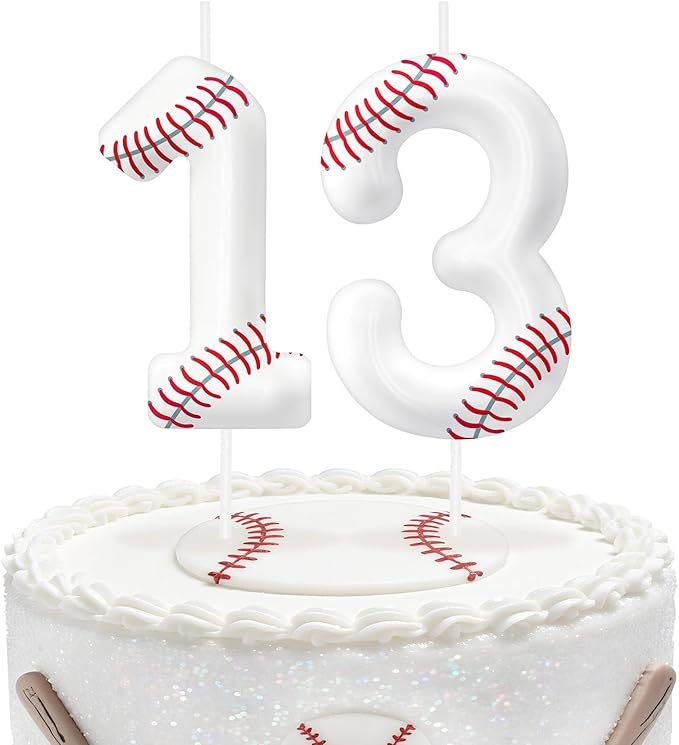 Baseball Number 13 Birthday Candles, Baseball Themed Cake Topper for Boys Girls, Cake Decorations for Birthdays, Sports Theme Party Supplies, Candles for Party Decorations