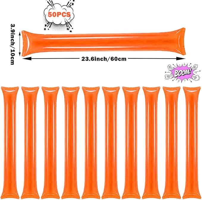 Lovecheer 50PCS Thunder Sticks Thicken Cheering Sticks Plastic Inflatable Noise Makers for Sports Team Spirit Party